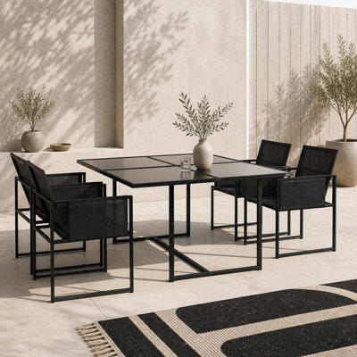 Wyld Haus Bamico 5-Piece Black Metal Garden Dining Set With Mesh Seats And Tempered Glass Table - image 1