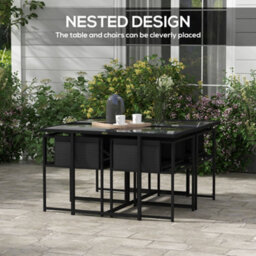 Wyld Haus Bamico 5-Piece Black Metal Garden Dining Set With Mesh Seats And Tempered Glass Table - thumbnail 5