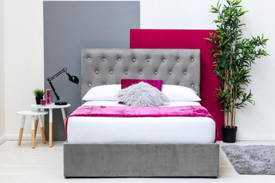 Thorpe Grey Velvet Gas Lift Ottoman Storage Bed Frame - King Size 5Ft - image 1