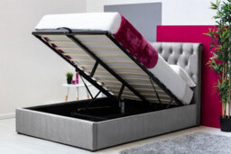 Thorpe Grey Velvet Gas Lift Ottoman Storage Bed Frame - King Size 5Ft - thumbnail 4