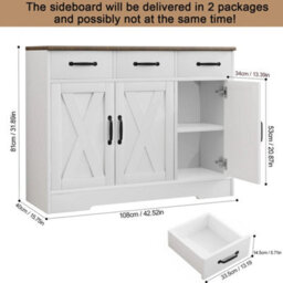 Wooden Sideboard 3 Drawers 3 Doors Kitchen Storage Cabinet - thumbnail 2