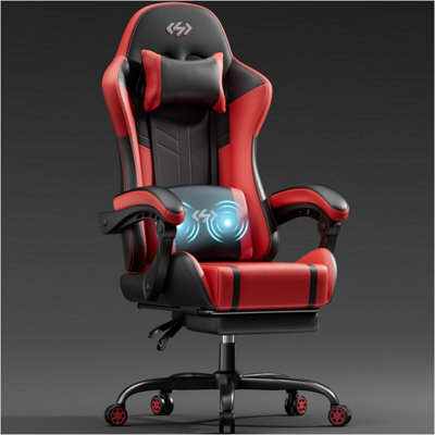 Massage Gaming Chair With Footrest, Headrest & Lumbar Support, Height Adjustable For Home, Red Black - image 1