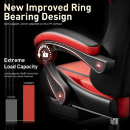 Massage Gaming Chair With Footrest, Headrest & Lumbar Support, Height Adjustable For Home, Red Black - thumbnail 6