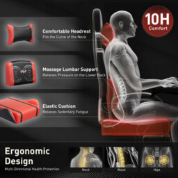 Massage Gaming Chair With Footrest, Headrest & Lumbar Support, Height Adjustable For Home, Red Black - thumbnail 5