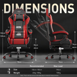Massage Gaming Chair With Footrest, Headrest & Lumbar Support, Height Adjustable For Home, Red Black - thumbnail 3