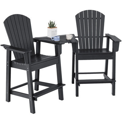 Gainoom Adirondack Black Chair Set Double Barstools & Middle Connecting Tray W/ Umbrella Hole - image 1