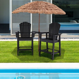 Gainoom Adirondack Black Chair Set Double Barstools & Middle Connecting Tray W/ Umbrella Hole - thumbnail 3