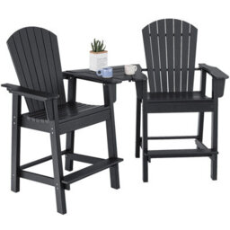 Gainoom Adirondack Black Chair Set Double Barstools & Middle Connecting Tray W/ Umbrella Hole - thumbnail 1