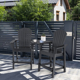Gainoom Adirondack Black Chair Set Double Barstools & Middle Connecting Tray W/ Umbrella Hole - thumbnail 4