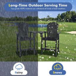 Gainoom Adirondack Black Chair Set Double Barstools & Middle Connecting Tray W/ Umbrella Hole - thumbnail 7