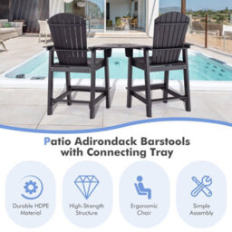 Gainoom Adirondack Black Chair Set Double Barstools & Middle Connecting Tray W/ Umbrella Hole - thumbnail 5