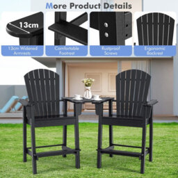 Gainoom Adirondack Black Chair Set Double Barstools & Middle Connecting Tray W/ Umbrella Hole - thumbnail 6