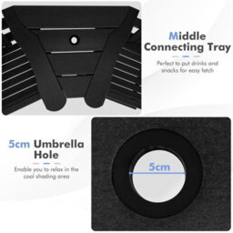 Gainoom Adirondack Black Chair Set Double Barstools & Middle Connecting Tray W/ Umbrella Hole - thumbnail 9
