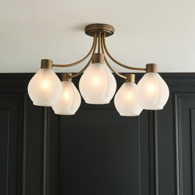 Pagazzi Lighting Pagazzi Hamilton 5 Light Antique Brass Semi Flush Ceiling Light - image 1