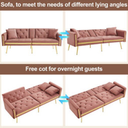 Matteo 2-Seater Velvet Sofa Bed With Adjustable Backrest And Gold Accents - Pink - thumbnail 6