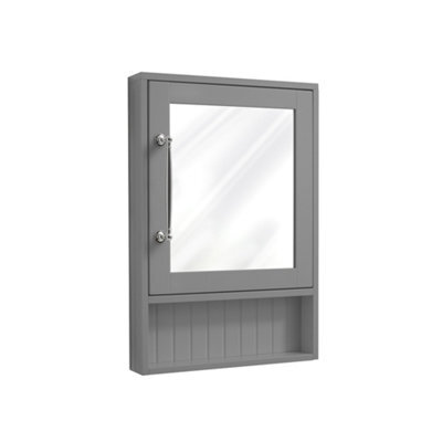 Homestylestore 450 X 650mm Light Grey Wall Mounted Corner Mirrored Door Bathroom Cabinet And Chrome T Bar Handle - image 1