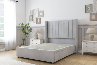 "Sloomy Falcon Silver Naples Divan Bed Base No Drawers With 54"" Wingback Headboard 3' Single" - image 1