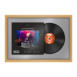 "AK Frames 25X17"" Country Pine Modern Vinyl Record Frame With Mid Grey Mount For 12 Inch Lp Cover & Disc - Overlapped Design" - thumbnail 1