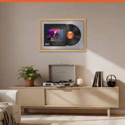 "AK Frames 25X17"" Country Pine Modern Vinyl Record Frame With Mid Grey Mount For 12 Inch Lp Cover & Disc - Overlapped Design" - thumbnail 8