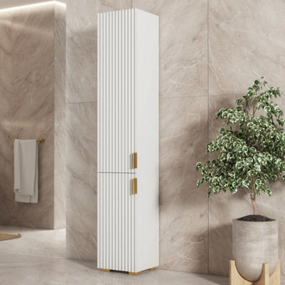 Creative Furniture Livia Tall Bathroom Storage Cabinet 175Cm - White Fluted Doors & Gold Handles - image 1