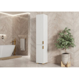Creative Furniture Livia Tall Bathroom Storage Cabinet 175Cm - White Fluted Doors & Gold Handles - thumbnail 2