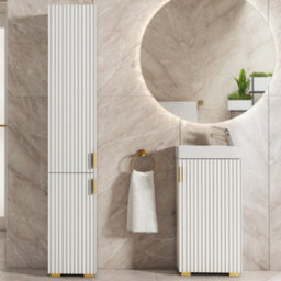Creative Furniture Livia Tall Bathroom Storage Cabinet 175Cm - White Fluted Doors & Gold Handles - thumbnail 3