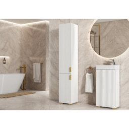 Creative Furniture Livia Tall Bathroom Storage Cabinet 175Cm - White Fluted Doors & Gold Handles - thumbnail 7
