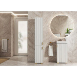 Creative Furniture Livia Tall Bathroom Storage Cabinet 175Cm - White Fluted Doors & Gold Handles - thumbnail 4