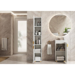 Creative Furniture Livia Tall Bathroom Storage Cabinet 175Cm - White Fluted Doors & Gold Handles - thumbnail 5