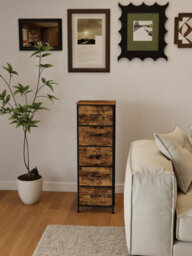 Songmics Drawer Storage Unit, Chest Of Drawers For Bedroom, Closet, 5 Fabric Drawers, Rustic Brown And Black