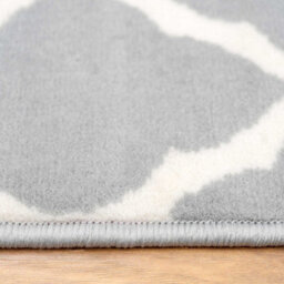 Loomed Grey White Classic Trellis Living Room Rug 60X110Cm - thumbnail 5