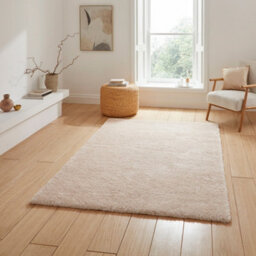 Cream Plain Shaggy 45mm Thick Stain-Resistant Rug For Bedroom, & Dining Room, Easy To Clean Modern Rug-160Cm X 230Cm - thumbnail 2