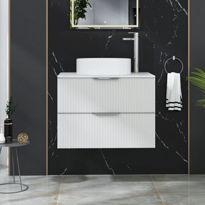 Royal Bathrooms Evora 700mm Matt White Fluted Wall Hung Countertop Vanity Unit 2 Drawer With Art Basin - image 1