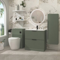 Royal Bathrooms Evora 800mm Sage Green Fluted Floor Standing Bathroom Vanity Unit 2 Drawer Cabinet With Ceramic Basin & Matt Black Handles - thumbnail 2