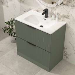 Royal Bathrooms Evora 800mm Sage Green Fluted Floor Standing Bathroom Vanity Unit 2 Drawer Cabinet With Ceramic Basin & Matt Black Handles - thumbnail 4