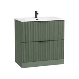 Royal Bathrooms Evora 800mm Sage Green Fluted Floor Standing Bathroom Vanity Unit 2 Drawer Cabinet With Ceramic Basin & Matt Black Handles - thumbnail 5