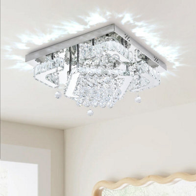 Living And Home 50W Chrome Led Crystal Ceiling Light, White Light For Living Room Or Bedroom - image 1