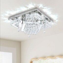 Living And Home 50W Chrome Led Crystal Ceiling Light, White Light For Living Room Or Bedroom