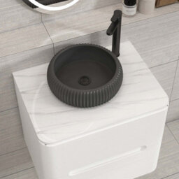 Royal Bathrooms Venice 600mm Gloss White Wall Mounted Bathroom Countertop Vanity Unit 2 Drawer With Milan Black Basin - thumbnail 6
