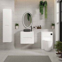 Royal Bathrooms Venice 600mm Gloss White Wall Mounted Bathroom Countertop Vanity Unit 2 Drawer With Milan Black Basin - thumbnail 4
