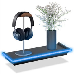 Black Floating Shelf Blue Wall Mounted Led Neon Light For Gaming Bedroom Display - thumbnail 1