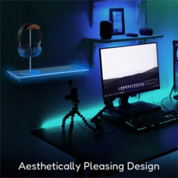 Black Floating Shelf Blue Wall Mounted Led Neon Light For Gaming Bedroom Display - thumbnail 3