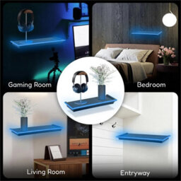 Black Floating Shelf Blue Wall Mounted Led Neon Light For Gaming Bedroom Display - thumbnail 4