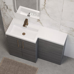 Balterley Left-Hand Bathroom Vanity And Wc Unit Combination With Basin - 1100mm - Woodgrain Anthracite With Brushed Bronze Handles - thumbnail 3