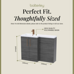 Balterley Left-Hand Bathroom Vanity And Wc Unit Combination With Basin - 1100mm - Woodgrain Anthracite With Brushed Bronze Handles - thumbnail 5