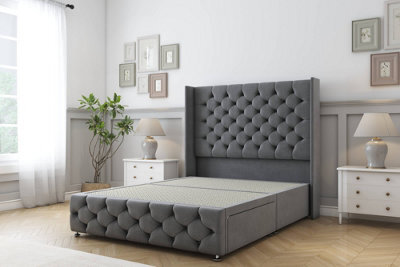 "Sloomy Luthor Armour Coniston Divan Bed Base No Drawers-54"" Wingback Headboard & 12"" Footboard 5' King" - image 1
