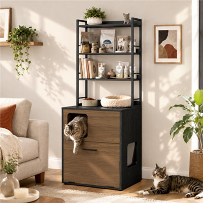 Yaheetech Pet Side Table With Cat Litter Box Cabinet, Multi-Functional Cat Furniture, Black/walnut - image 1