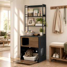 Yaheetech Pet Side Table With Cat Litter Box Cabinet, Multi-Functional Cat Furniture, Black/walnut - thumbnail 7