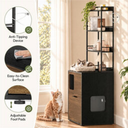 Yaheetech Pet Side Table With Cat Litter Box Cabinet, Multi-Functional Cat Furniture, Black/walnut - thumbnail 6