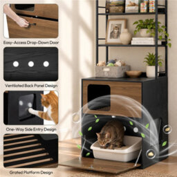 Yaheetech Pet Side Table With Cat Litter Box Cabinet, Multi-Functional Cat Furniture, Black/walnut - thumbnail 5